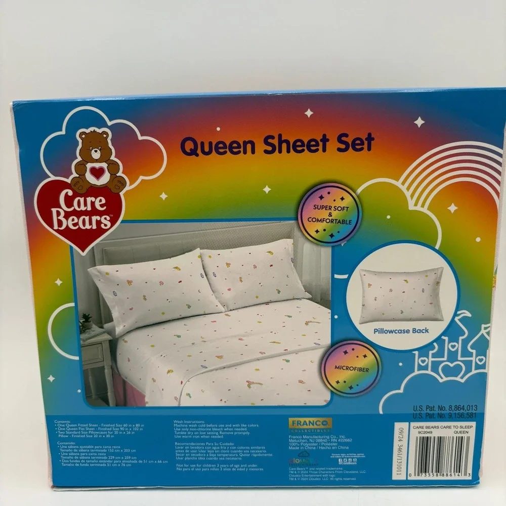 Care Bears Care to Sleep Queen Sheet Set Pink Blush‎ Microfiber Super Soft